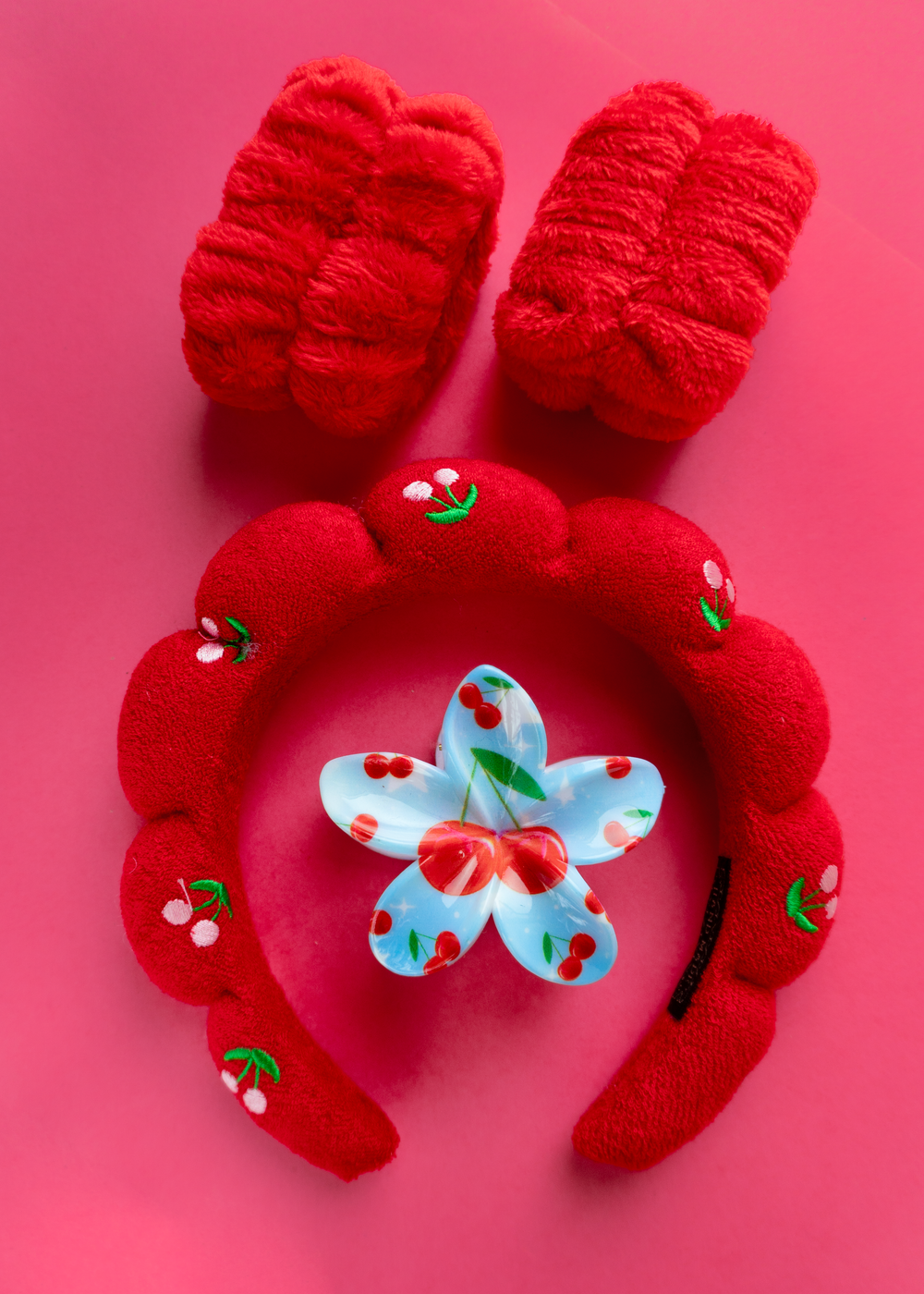 Set de Vincha y Muñequeras Absorbentes para Skincare Rojo