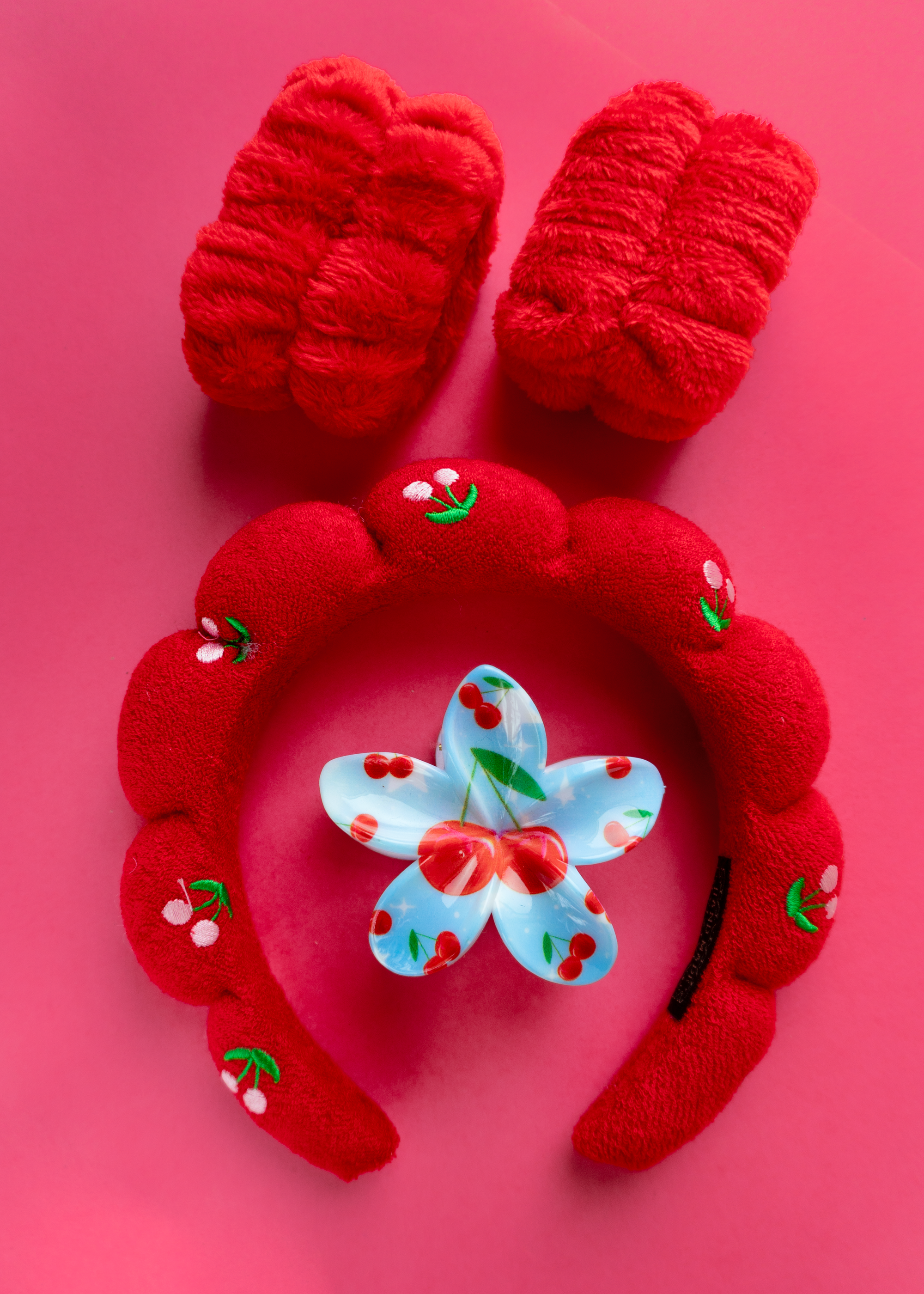 Set de Vincha y Muñequeras Absorbentes para Skincare Rojo