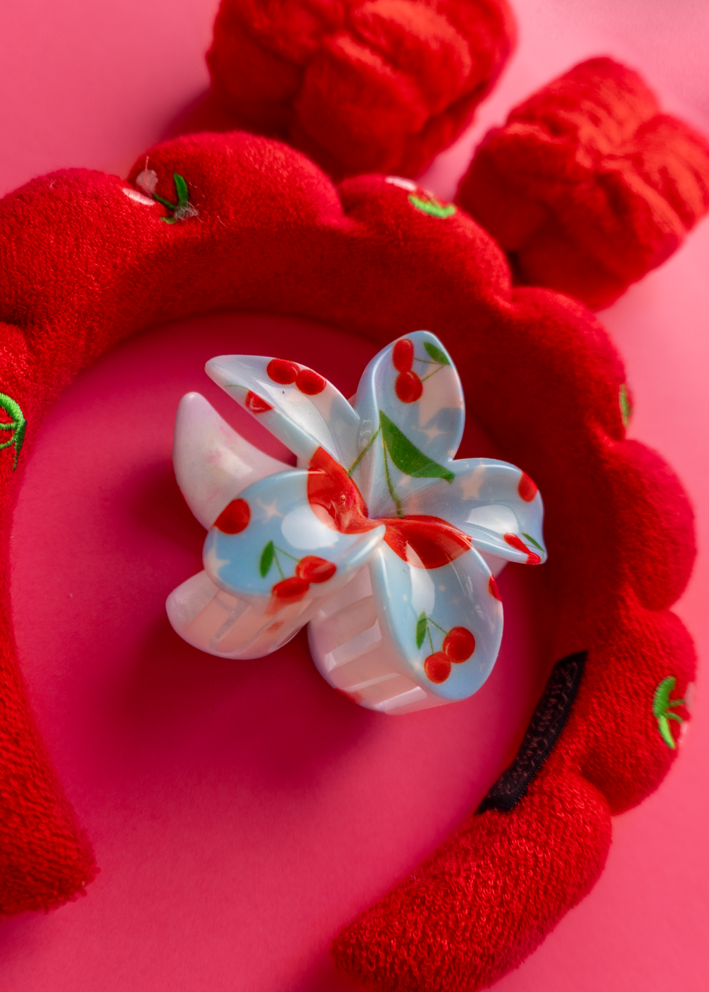 Set de Vincha y Muñequeras Absorbentes para Skincare Rojo