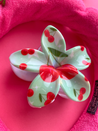 Set de Vincha y Muñequeras Absorbentes para Skincare Fucsia con Cereza