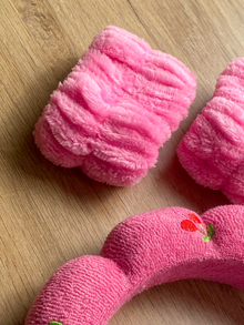 Set de Vincha y Muñequeras Absorbentes para Skincare Rosado Chicle