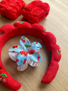 Set de Vincha y Muñequeras Absorbentes para Skincare Rojo
