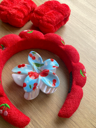Set de Vincha y Muñequeras Absorbentes para Skincare Rojo