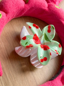 Set de Vincha y Muñequeras Absorbentes para Skincare Fucsia con Cereza