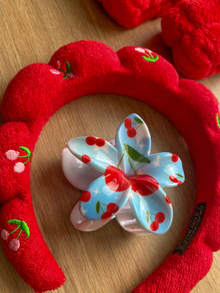 Set de Vincha y Muñequeras Absorbentes para Skincare Rojo