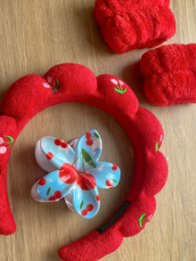 Set de Vincha y Muñequeras Absorbentes para Skincare Rojo
