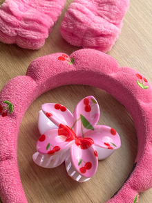 Set de Vincha y Muñequeras Absorbentes para Skincare Rosado Chicle