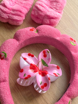 Set de Vincha y Muñequeras Absorbentes para Skincare Rosado Chicle